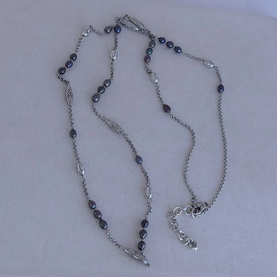 Colar de corrente longa pérola Brighton Drema roxo pérolas falsas design aposentado 42" - Imagem 4 de 4