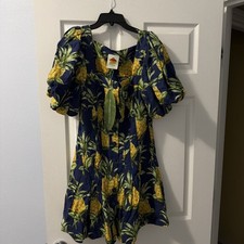 NWT $230 Farm Rio Pineapple Print Linen Blend Minidress M