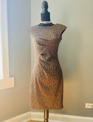 Calvin Klein Brown Ruched Stretch Crew Neck Sheath Knee-Length Dress 2