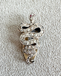 ART DECO Figural SNAKE Scarf Dress CLIP BROOCH Sterling SILVER Pink Eyes R/S