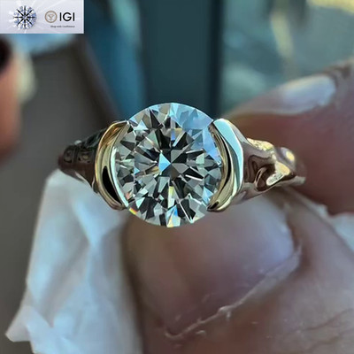 IGI 3.00Ct Round D VS1 Lab Grown Diamond Engagement Ring Solid 14K