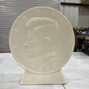 White Ceramic Kennedy Half Dollar Coin Bank Piggy Bank w/ Coin Slot