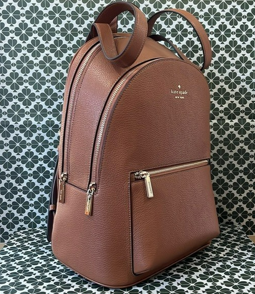 🌞KATE SPADE LENA LARGE BACKPACK WARM GINGER TAN LEATHER TRAVEL