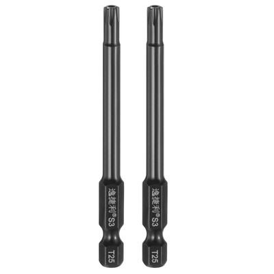 2pcs T25 Torx Head Screwdriver Bit 1/4'' Hex Shank 3'' Long Magnetic with Hole