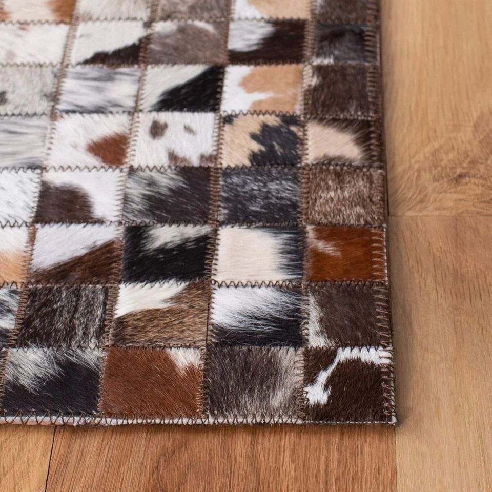 Area Rug Natural Cowhide Hair on Patch Work Leather Room A36 - Image 2 of 4