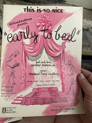 A 1943 Fats Waller Revue Sheet Music EARLY TO BED ‘This Is So Nice’  NM