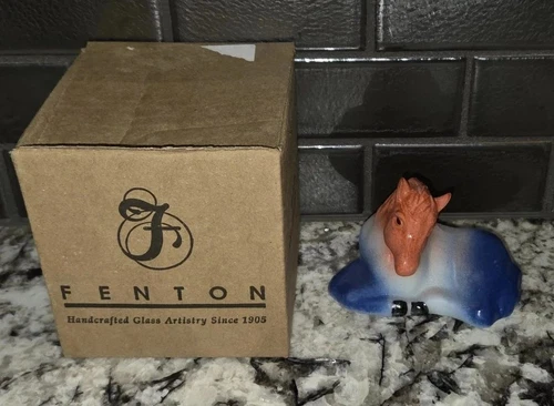 Fenton Horse Opal Satin Red White Blue Rare 4" Figurine w box