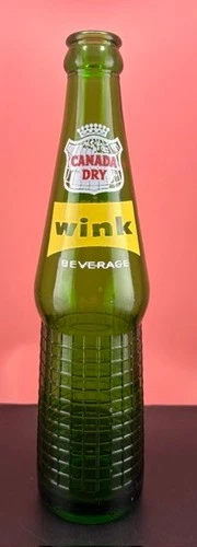 Vintage Canada Dry Wink Grapefruit Soda Bottle 10 oz Green Glass Quilted Waffle