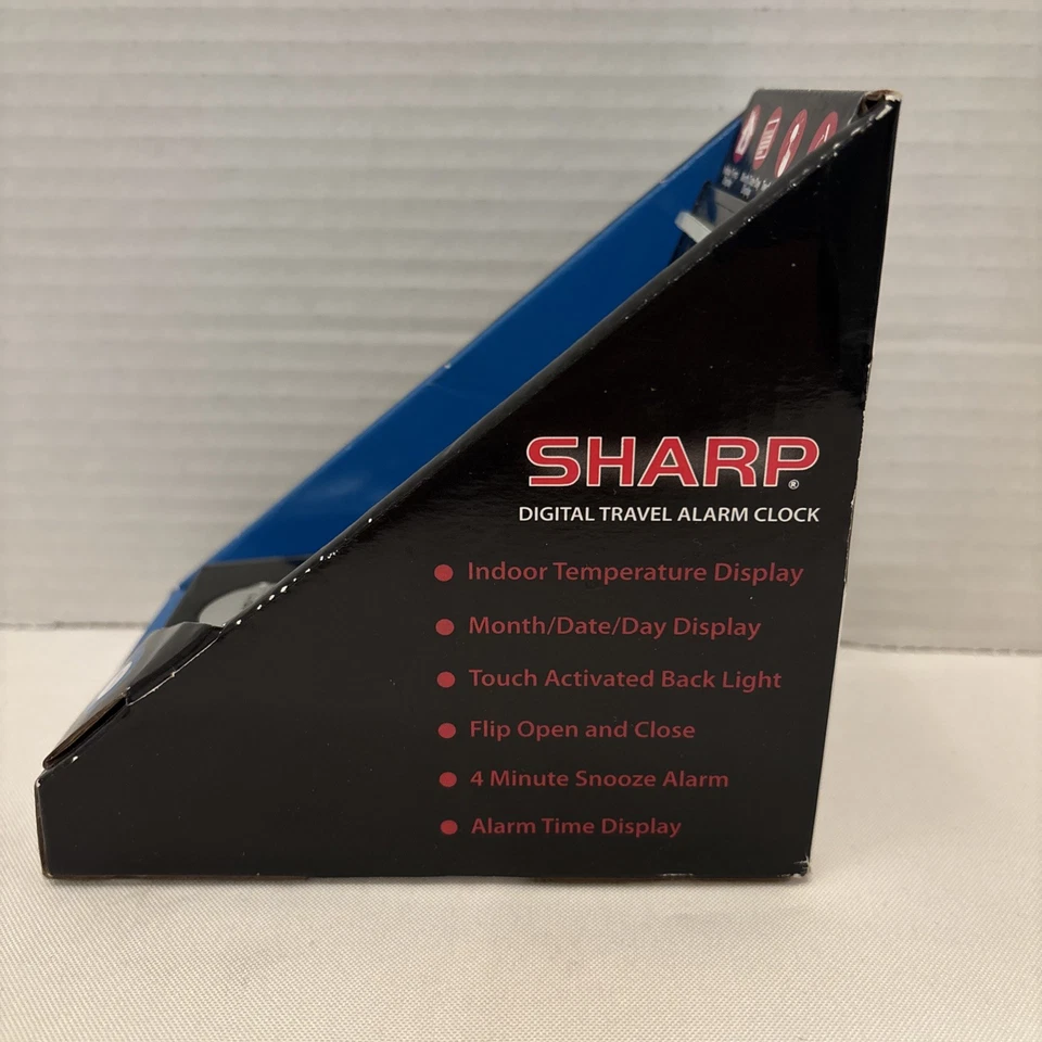 Sharp Tech LCD Travel Alarm Clock Ultra-Slim Design Folding Case Black Unopened - Image 2 of 4
