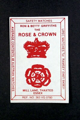 Matchbox Label Pub Rose & Crown Mill Lane Thaxted Essex MJ409