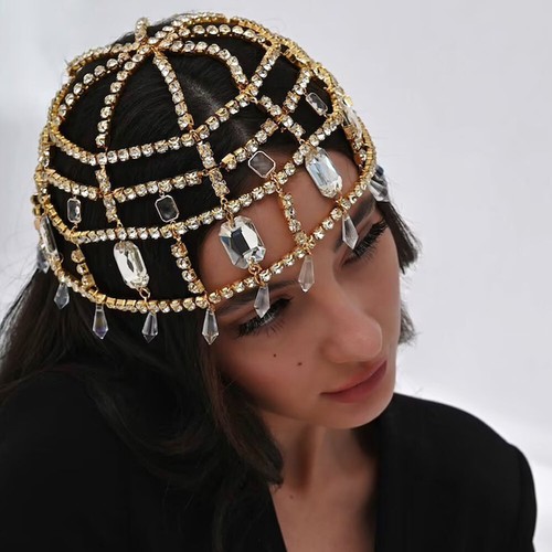 Punk Rhinestone Fringed Hair Chain Headband Crystal Bridal Headwear Headpiece - Picture 6 of 45