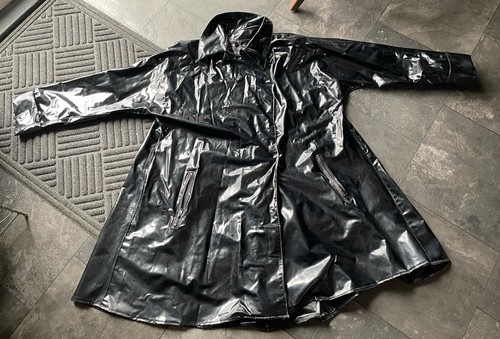 Vintage 100% PVC Vinyl Womens Paris Sport Club Black Jacket Size Small Oversized - Picture 3 of 16