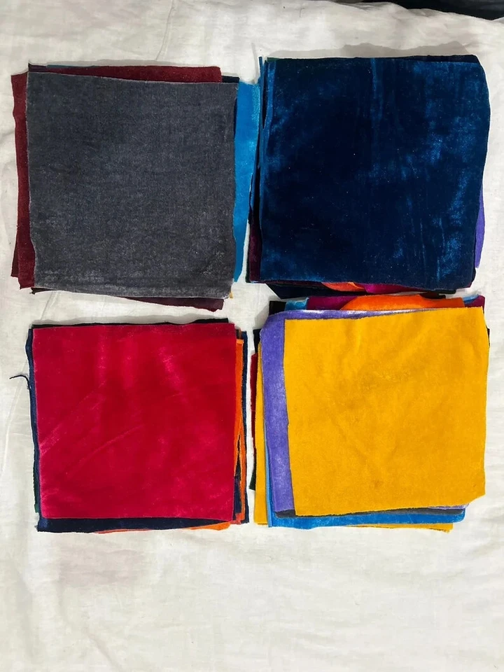 Indian Silk Velvet Scraps Boho Fabric Swatches Velvet Square Remnants Fabrics - Image 3 of 4