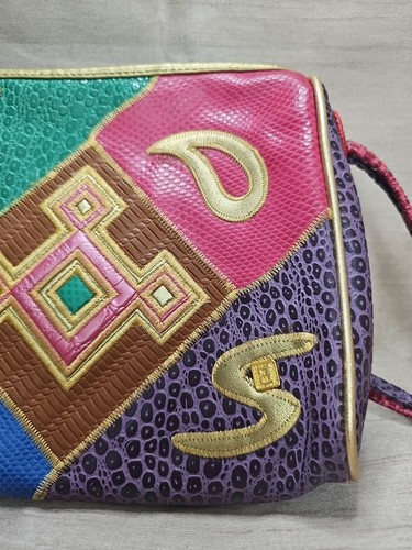 Borsa Nas vintage ecopelle patchwork modello pelle di serpente tracolla borsetta - Foto 4 di 19