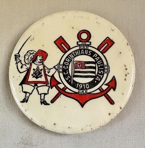 Vintage Celluloid Pocket Mirror SC Corinthians Paulista Brazilian Football Club
