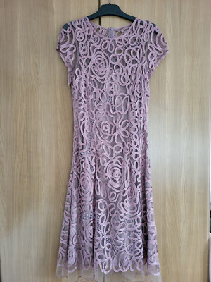 Abendkleid Spitzenstoff Glasperlen Gr. 36 old rose gebraucht