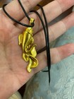 NEW*RARE*GORGEOUS GREEN CARNELIAN JADE天然玛瑙绿玉银镀金GOLDS925 GOLDFISH LEATHERNECKLACE — photo 3