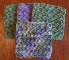 Lot of 4 New Purple & Sage Green Handmade-Crocheted 100% Cotton Dish/WashCloths