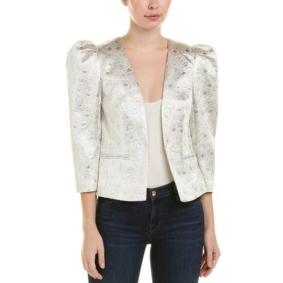 TRINA TURK New Carrington Shiny Blazer Size 4 Metallic Daisy Jacquard Jacket - Image 3 of 4