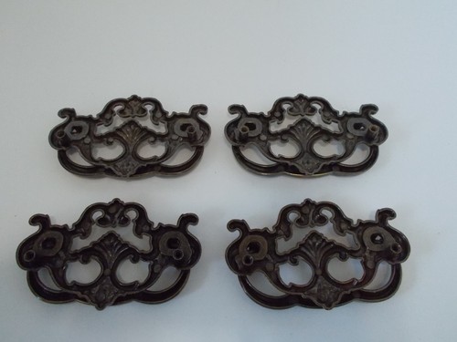 VTG Chunky Large Brass Tone Drop Bail Cabinet Drawer Pulls Handles Lot Set of 4 - Picture 2 of 8