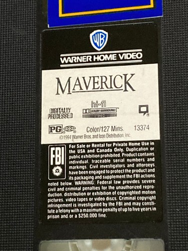 Maverick (VHS, 1994) Ex/Ex+ WB Video PG Blockbuster - Imagen 3 de 4