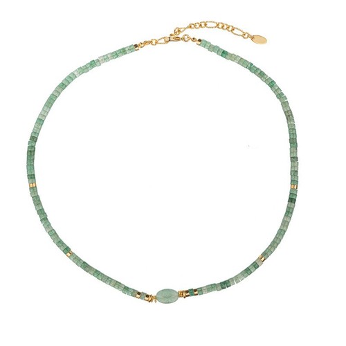 Collar Boho Oro Plano Redondo Natural Verde Aventurina Cuentas Cadena Piedra - Imagen 5 de 5