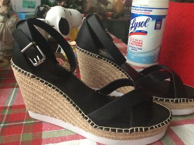 Women's SZ 11 M Espadrille Wedge BLACK CHARLES EDWARDS NEW SANDALS HEELS NICE