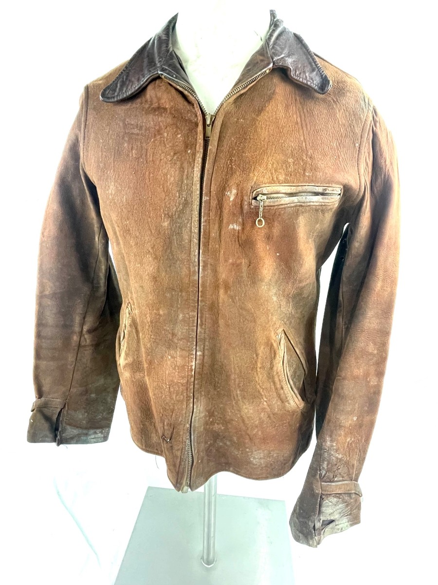 VTG 30S 40S MENS S BROWN SUEDE LEATHER CINCH BACK SLEEVE ZIP VTG 30S 40S MENS S BROWN SUEDE LEATHER CINCH BACK SLEEVE ZIP