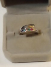 NATURAL HEATED MULTI COLOR 6 SAPPHIRE GEMS 925 STERLING SILVER RING SIZE 6.25