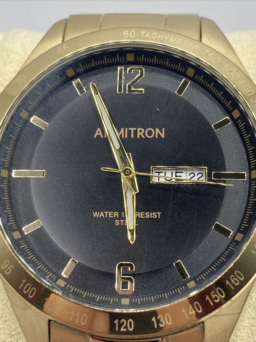 Armitron Men 43mm Watch Gold Tone Black Dial Day/Date Armitron Men 43mm Watch Gold Tone Black Dial Day/Date