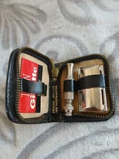 Gillette Travel Safety Razor Set Zipper Black Leather Case Vintage 