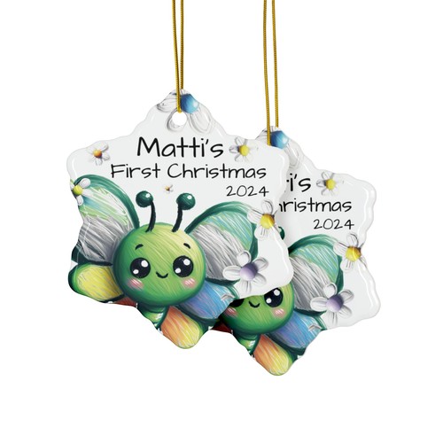 First Christmas Ornaments - Elegant Ceramic Keepsakes - 4 shapes, Holiday Gift - Picture 4 of 13