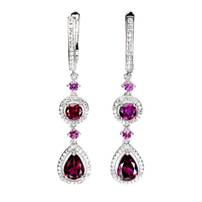 Valentine 925 Silver Earrings Pear Rhodolite 8x6mm Natural Gemstone Jewelry