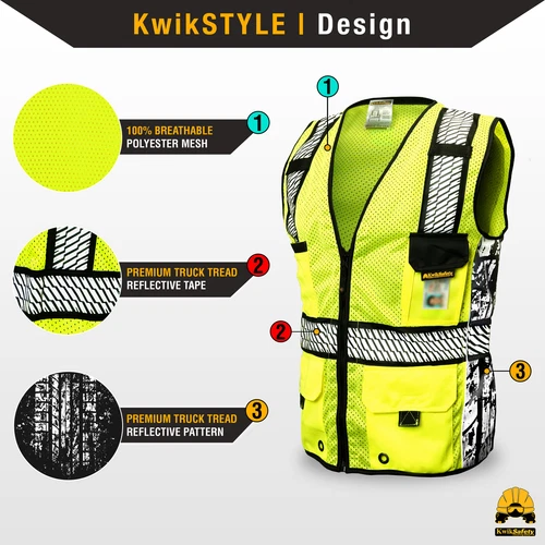 KwikSafety RoadBOSS PREMIUM | Truck Tread Design | Hi Visibility Safety Vest image 2