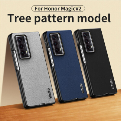 For Honor Magic V2, Luxury Shockproof Retro PU Leather Soft Rubber Case Cover
