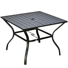 Garden Table with Parasol Hole for Four Slatted Metal Plate Top 94 x 94 cm Black