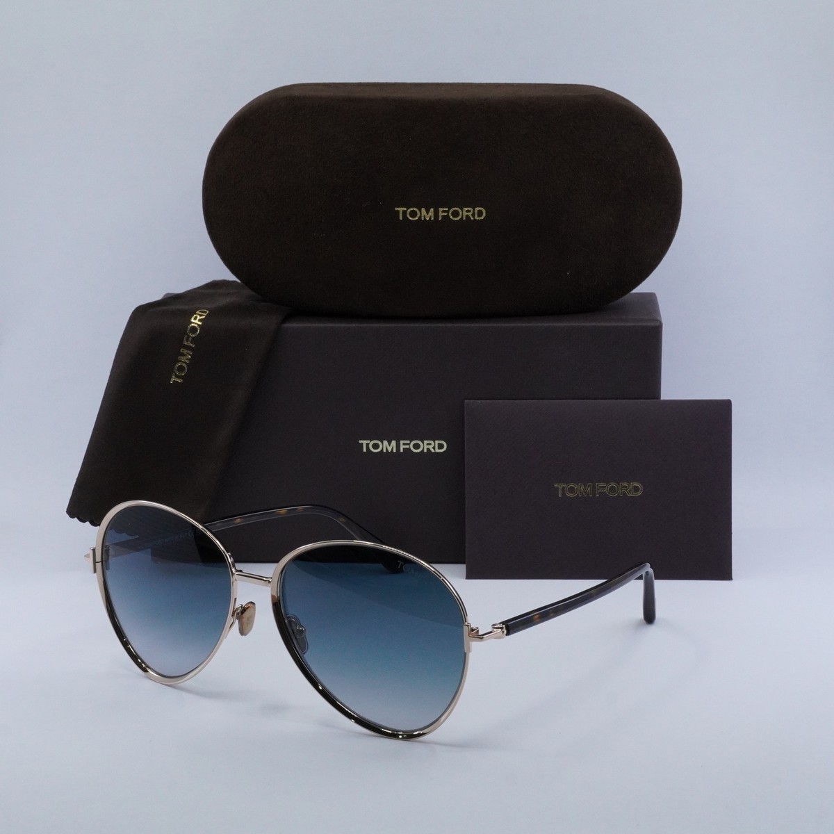Blue and rose gold Tom Ford shades. Tom Ford Benton TF693 28V Sunglasses Shiny Rose Gold-Havana  main image 2