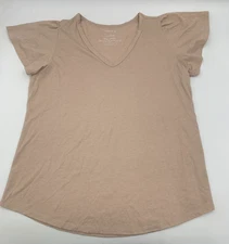 Torrid Girlfriend Jersey V-Neck Flutter Sleeve Tee Tan 1 1X 14 16 #G00021