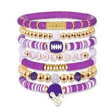 Game Day Bracelets for Women - Red, Black, Blue Heishi Clay Beaded Purple 1