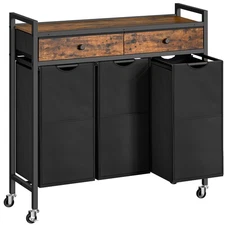 Laundry Sorter 3 Section 130L Hamper with 2 Drawers Rolling Basket Pull-Out