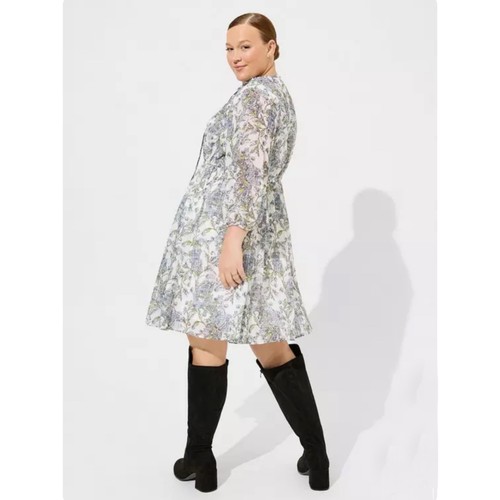 Torrid Mini Clip Dot Front Keyhole Dress White Long Sleeve Size 3X - 第 2/10 張圖片