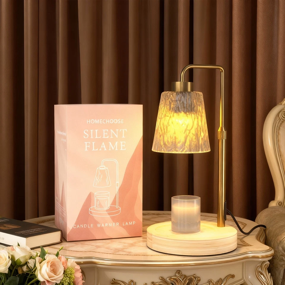 Lámpara Calentador de Velas Doradas, Lámpara Calentador de Vidrio Ajustable Lámpara con Temporizador Foto 2 de 4