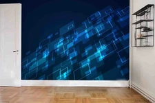 3D Blue Digital Geometric Wall Murals Wallpaper Murals Wall Sticker