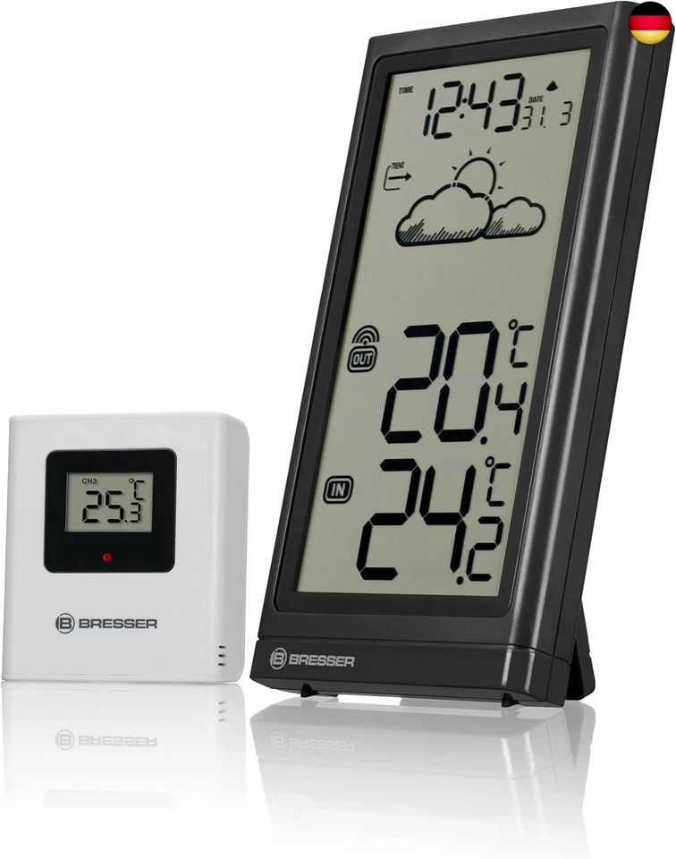 Bresser Wetterstation Funk mit Außensensor Meteo Temp, Thermometer mit