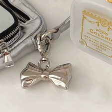 Korean Cute Beaded Pearl Bowknot Keychain for Women Girls Metal Bow Pendant Bag