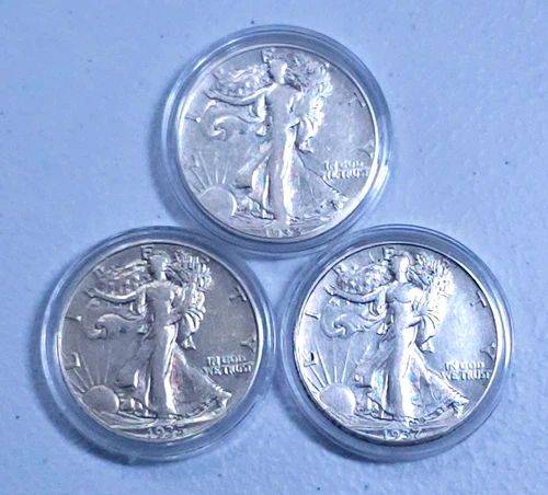 Walking Liberty Half Dollars 1938-D (Key Date), 1935-D, 1937-P, 3 Coin Set