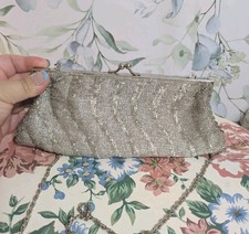 Cache Vintage Ladies Silver Ornate Beaded Chain Strap Purse Evening Bag Clutch