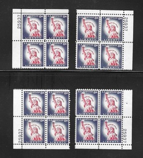 U.S. MNH 1958 8 CENT STATUE OF LIBERTY MATCHED PLATE BLOCKS SCOTT 1042 25937