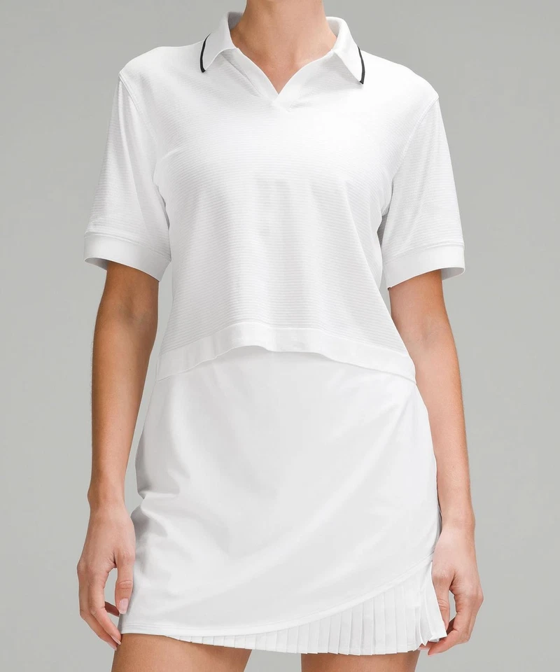 Camisa polo manga curta lululemon Swiftly Tech tamanho 6 branca/branca/preta