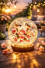 Glaskugel mit Beleuchtung Vögel Dekoleuchte Tischleuchte Tischlampe Dekolampe